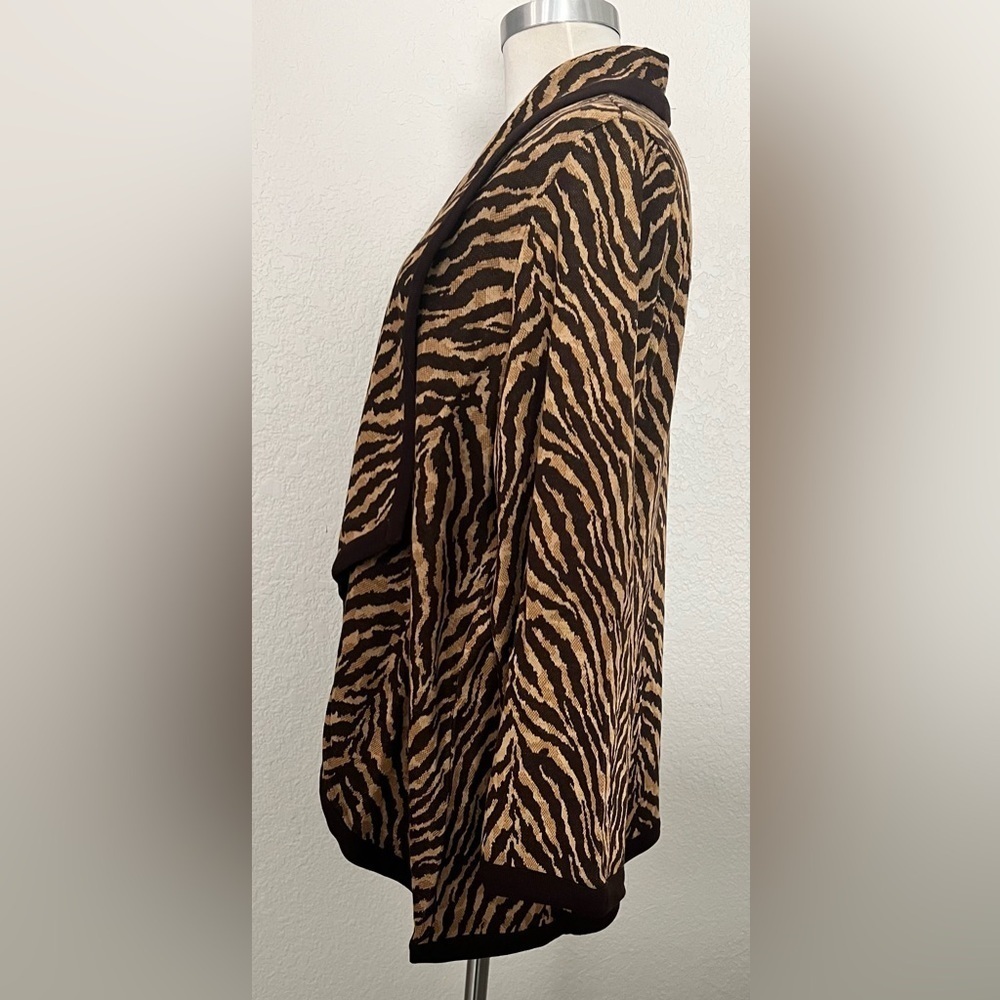 Nina Leonard open cardigan animal tiger print women’s size Large QVC style - Picture 3 of 6